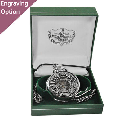 Mullingar Pewter Open Faced Pocket Watch With Kells And Ireland Design
